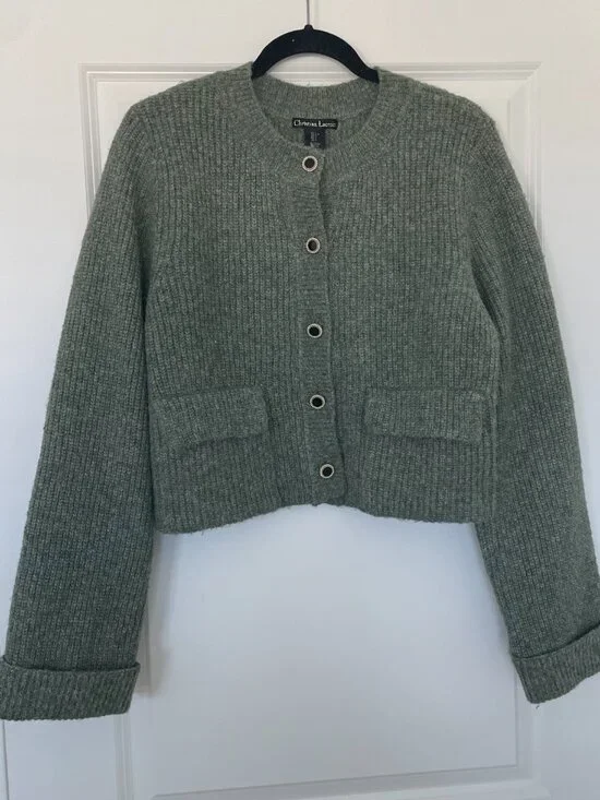 Christian Lacroix Green Wool Blend Cropped Button Sweater – Women’s L - Picture 3 of 8